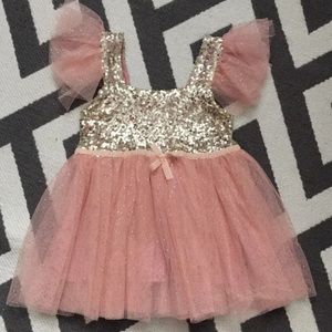 12 Month blush and gold baby dress
